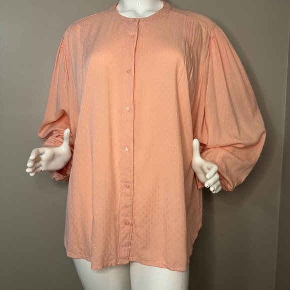 XL Peach Long Sleeve Button Down Top with Extra Wide Sleeves - Picture 1 of 6
